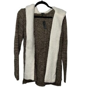 Lety & Me Nola Women Sz S Sherpa Trim HoodCardigan Brown Cozy Warm Earthy Boho